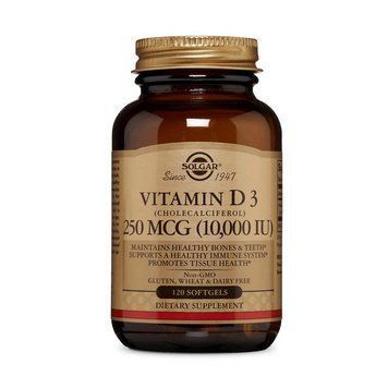 Витамин D3 Solgar Vitamin D3 250 мкг (10,000 МЕ), 120 мягких капсул Solgar Vitamin D3 250 mcg (10,000 IU) (120 sgels) 000018647 фото