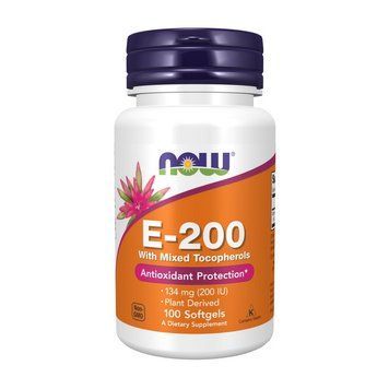 Вітамін E-200 з сумішшю токоферолів NOW Foods (100 м'яких капсул) NOW E-200 (134 mg) With Mixed Tocopherols (100 softgels) 000002849 фото
