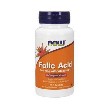 NOW Folic Acid 800 mg с Vitamin B-12 (250 tabs) 000007399 фото