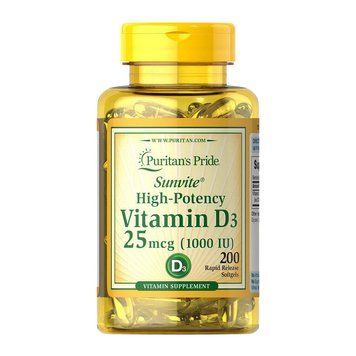 Puritan's Pride Vitamin D3 25 mcg (1000 IU) (200 softgels) 000012367 фото