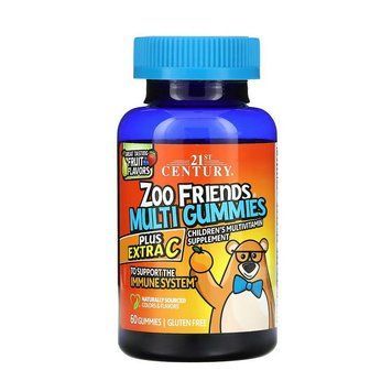 Детские витамины-мишки 21st Century Zoo Friends Multi Gummies Plus Extra C 000026611 фото