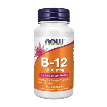 Вітамін B-12 NOW Foods B-12 1000 мкг + Фолієва кислота, 250 льодяників для розсмоктування NOW B-12 1000 mсg (250 Lozenges) 000009373 фото