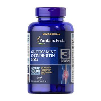 Комплекс для суставов и связок Puritan&rsquo;s Pride Triple Strength Glucosamine, Chondroitin & MSM, 90 каплет Puritan's Pride Triple Strength Glucosamine & Chondroitin with MSM (90 caplets) 000012369 фото