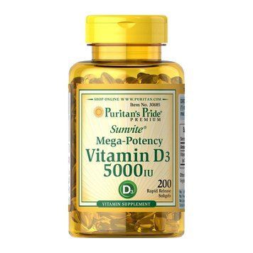 Puritan's Pride Vitamin D3 5000 (125 mcg) (200 softgels) 000012034 фото