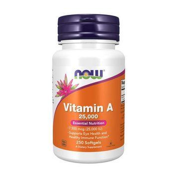 Вітамін А NOW Vitamin A 25 000 МО, 250 м'яких капсул NOW Vitamin A 25,000 IU (250 softgels) 000019135 фото